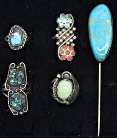 VTG STERLING TURQUOISE RINGS & PIN
