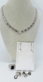 OPAL & PEARL STERLING EARRINGS / NECKLACE