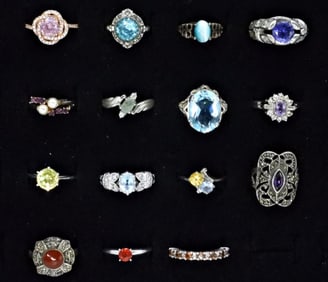 (15) STERLING GEMSTONE FASHION RINGS