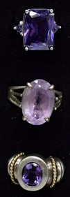 (3) STERLING AMETHYST RINGS