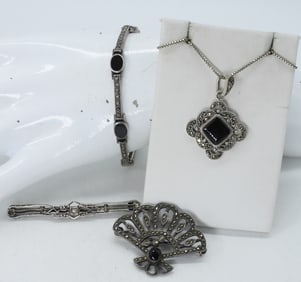 MARCASITE & ONYX STERLING JEWELRY