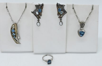 BLUE TOPAZ VTG STERLING NECKLACES +