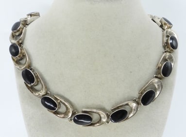 VINTAGE TAXCO ONYX STERLING NECKLACE
