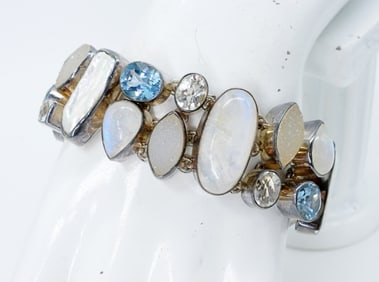 MOONSTONE, DRUZY, BL TOPAZ BRACELET 925