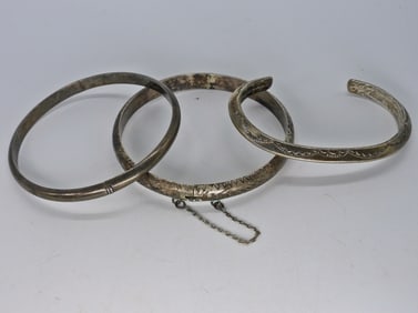 (3) VTG STERLING ETCHED BRACELETS