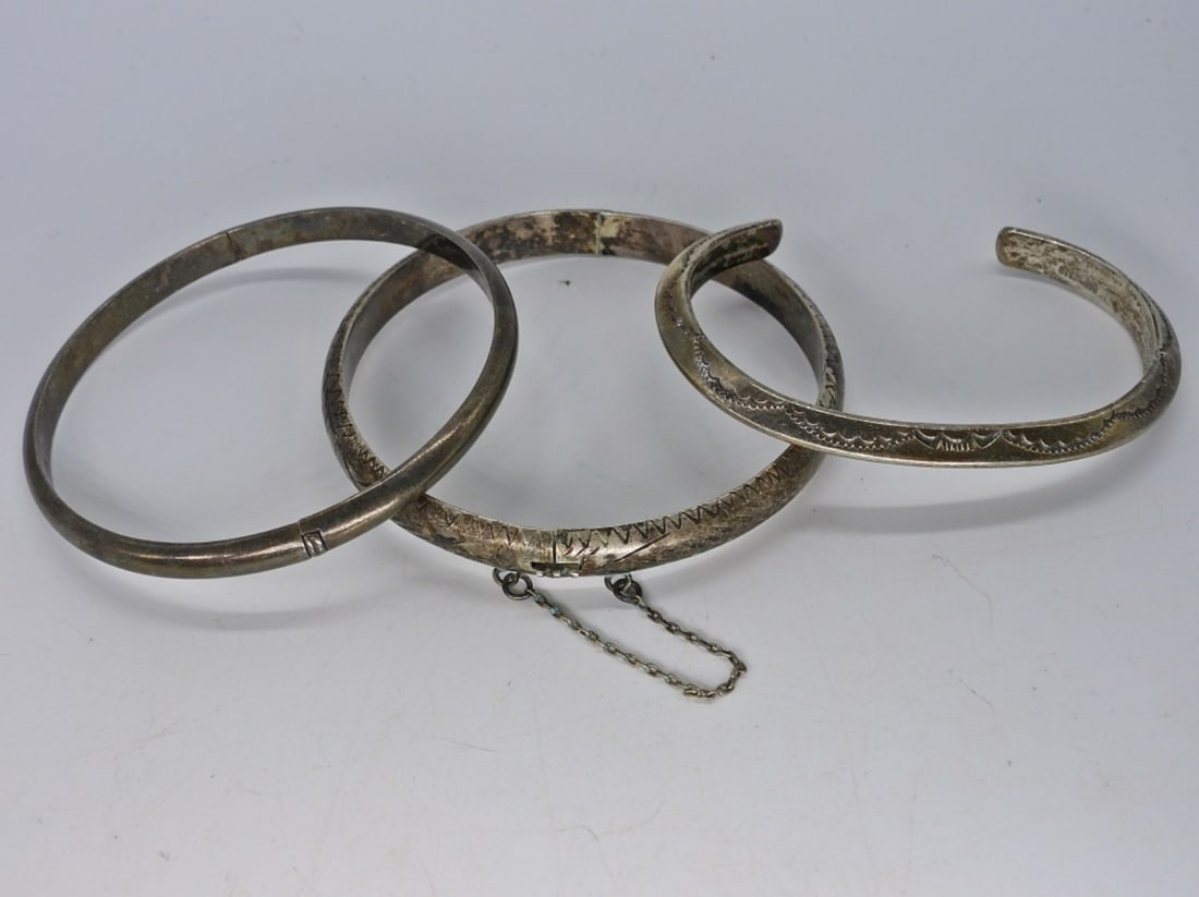 (3) VTG STERLING ETCHED BRACELETS (1 of 1)