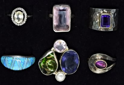 (6) GEMSTONE FASHION STERLING RINGS