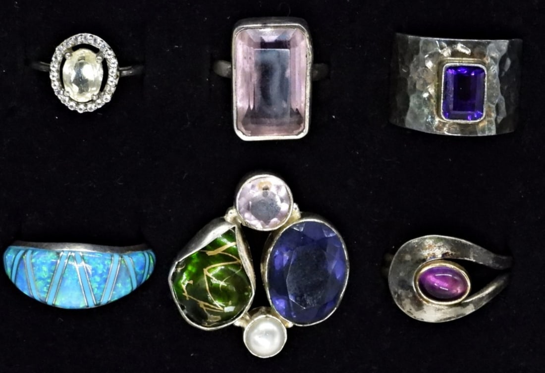 (6) GEMSTONE FASHION STERLING RINGS (1 of 1)