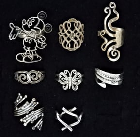 (8) STERLING FASHION RINGS - MICKEY MOUSE