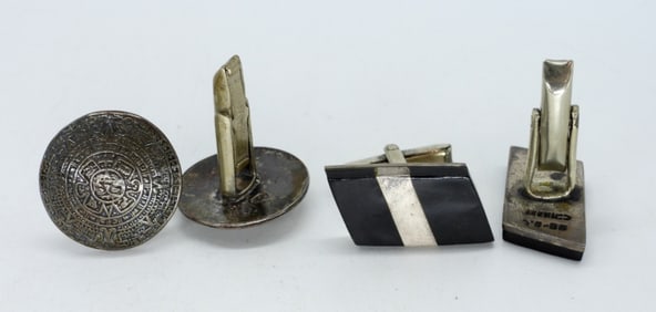 2 PAIR VTG 925 TAXCO & MEXICO CUFFLINKS
