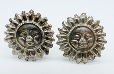 TAXCO STERLING SUN CLIP ON EARRINGS