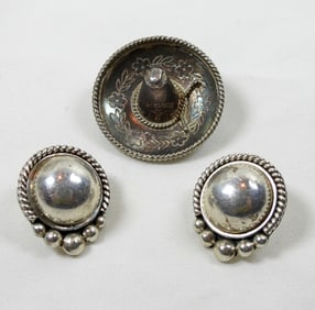 MEXICO SOMBRERO PIN & PIERCED EARRINGS