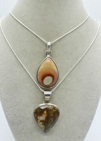(2) JASPER STERLING PENDANTS / CHAINS