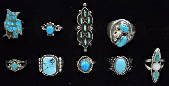 (9) STERLING TURQUOISE RINGS