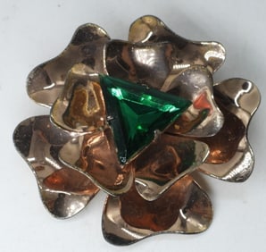 VTG STERLING GOLD TONE GREEN GEM PIN