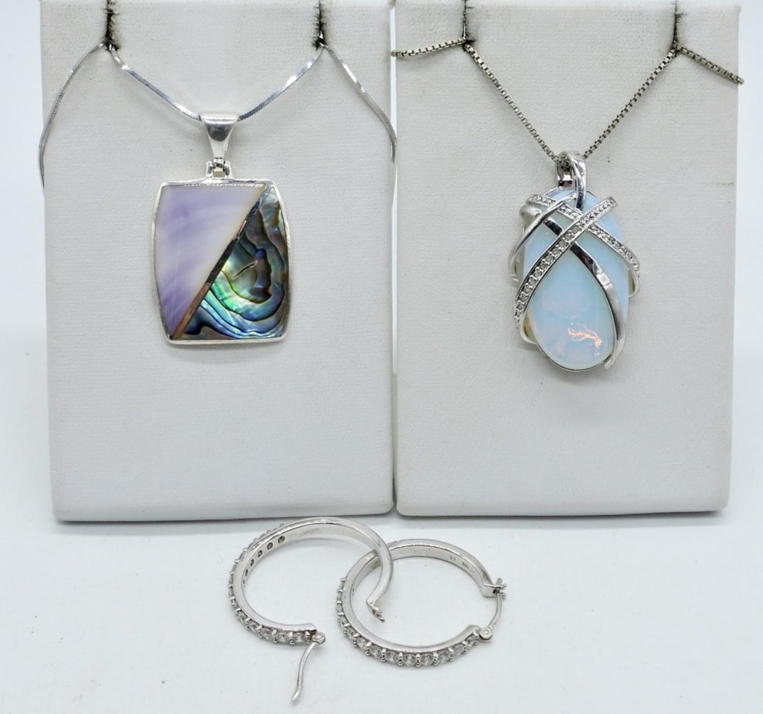 ABALONE, CZ, OPALITE NECKLACES + 925 (1 of 2)
