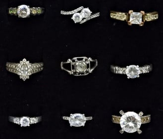 (9) STERLING SOLITAIRE STYLE RINGS