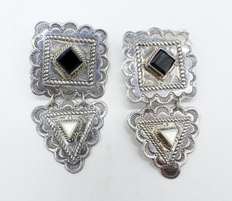 STERLING ONYX - MOP EARRINGS