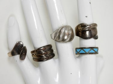 5 VARIETY STERLING RINGS SIZES 5.5-8