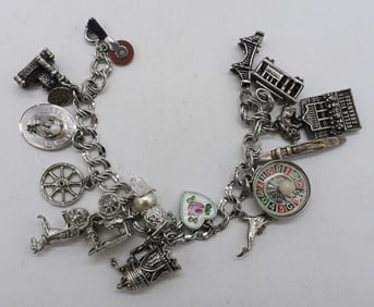 VINTAGE 925 CHARM BRACELET - 14 CHARMS