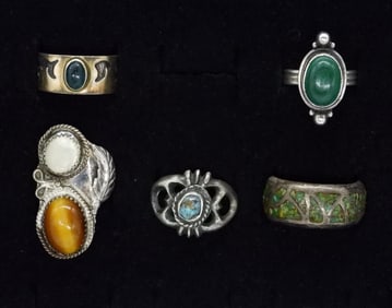 (5) RINGS 925 CATS EYE, TURQ, MALACHITE