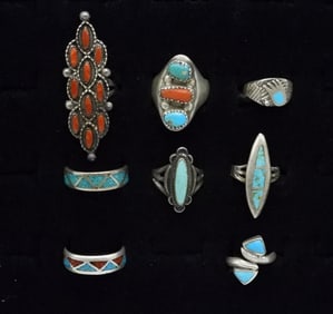 (8) STERLING TURQUOISE RINGS