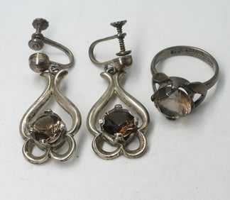 GORGEOUS VTG 925 SMOKEY QUARTZ SET