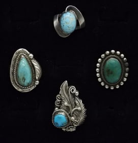(4) VINTAGE 925 TURQUOISE RINGS