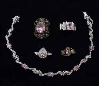 (5) PINK CZ STERLING RINGS / BRACELET