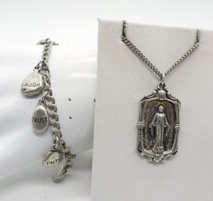 STERLING RELIGIOUS NECKLACE BRACELET