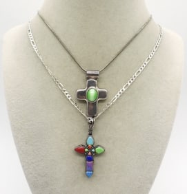VINTAGE 925 CROSS GEMSTONE NECKLACES