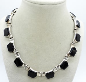 TAXCO BLACK ONYX 925 NECKLACE