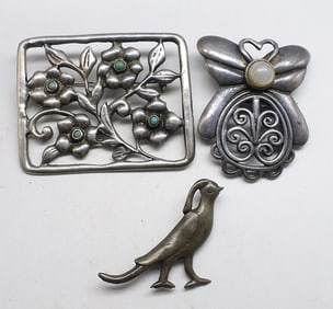 (3) VINTAGE STERLING BROOCHES