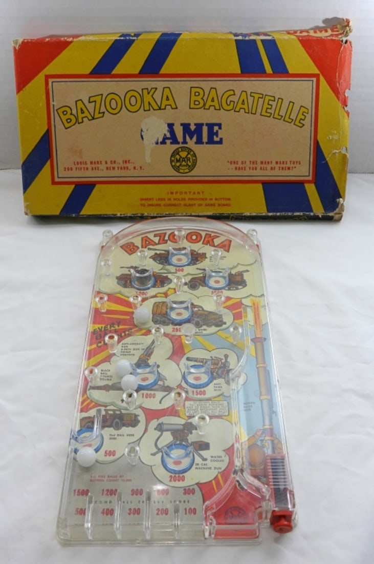 VINTAGE BAZOOKA BAGATELLE GAME: VINTAGE BAZOOKA BAGATELLE GAME, IN ORIGINAL BOX