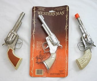 (3) COWBOY CAP GUNS (1) NEW in PACK