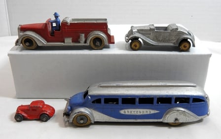 (4) VINTAGE METAL BUS / FIRETRUCK & MORE
