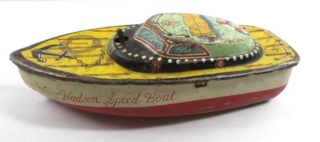 HUDSON SPEED BOAT TIN WIND UP TOY