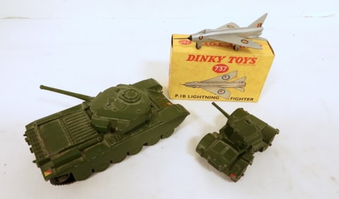 (3) DINKY TOYS - TANKS & FIGHTER JET