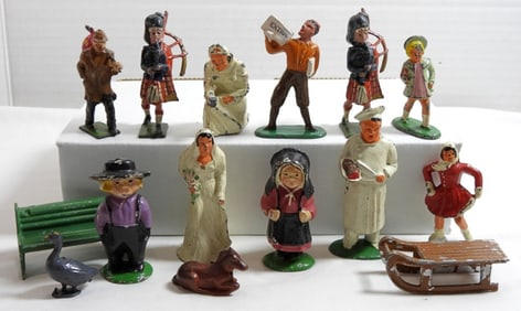 (14) pc CAST IRON VTG FIGURINES
