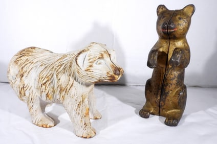 (2) CAST IRON STILL BEAR BANKS - ANTIQUE