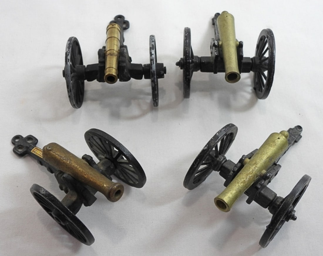 Vintage Brass Cast Iron Cannons: Paint is chipping on a few. Still in good condition. UNTESTED