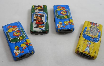 4 JAPAN LITHO TIN CARS