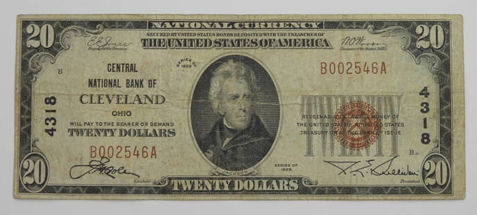 1929 $20 NATIONAL CURRENCY CLEVELAND: CHARTER 4318