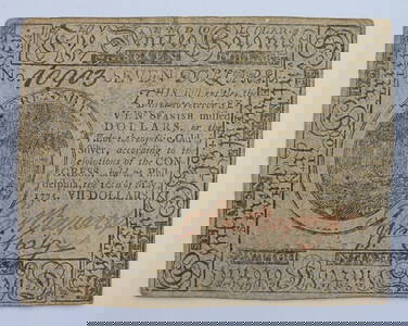 MAY, 1775 COLONIAL $7 CURRENCY NOTE