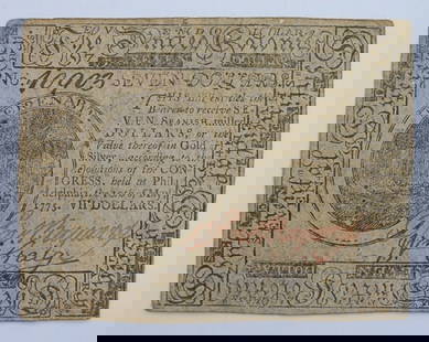 MAY, 1775 COLONIAL $7 CURRENCY NOTE: CONTINENTAL CURREMCY - NICE