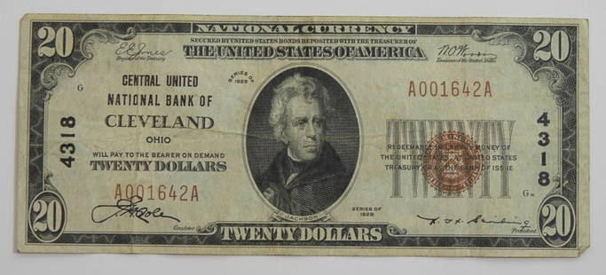 $20 NATIONAL CURRENCY CLEVELAND, OHIO: 1929 NATIONAL CURRENCY NOTE