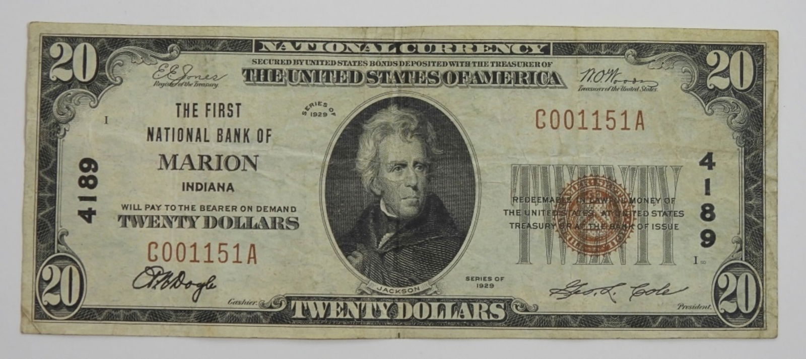 $20 NATIONAL CURRENCY MARION, INDIANA (1 of 2)