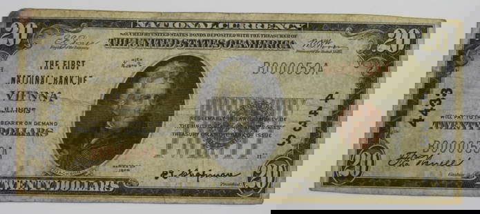 $20 NATIONAL CURRENCY VIENNA, ILLINOIS: 1929 NATIONAL CURRENCY NOTE
