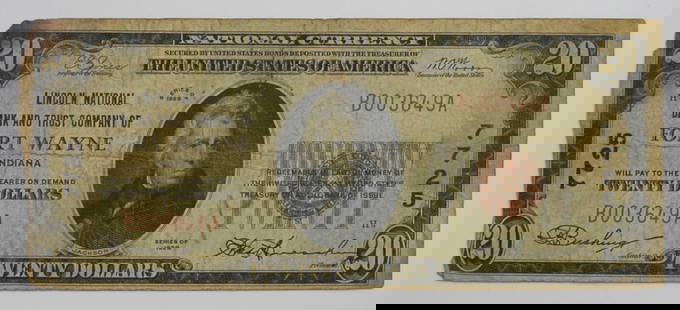 $20 NATIONAL CURRENCY FORT WAYNE, IN: 1929 NATIONAL CURRENCY NOTE