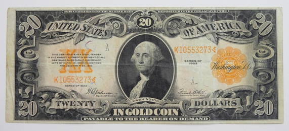 1922 $20 GOLD CERTIFICATE U.S. NOTE